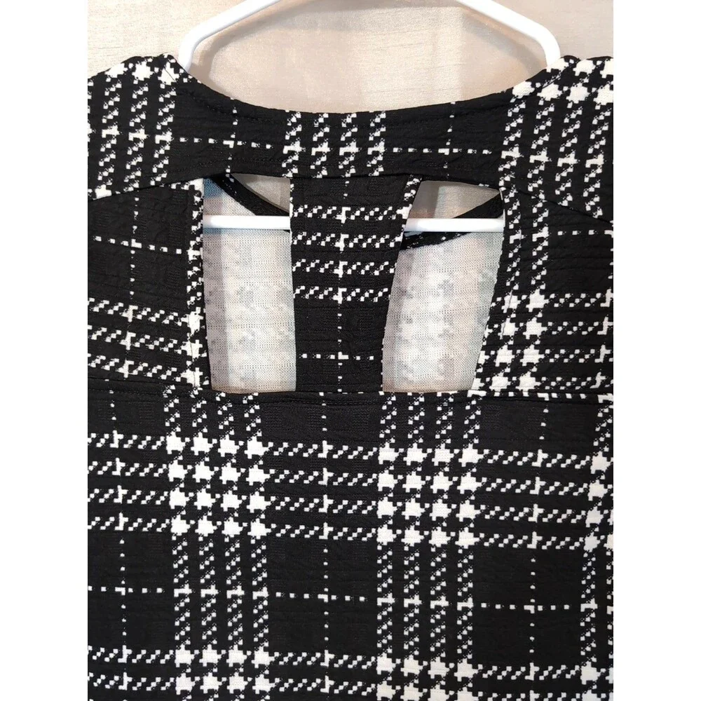 PLACE Girl's LARGE 10-12 Black White Plaid Dress Long Sleeve Academia